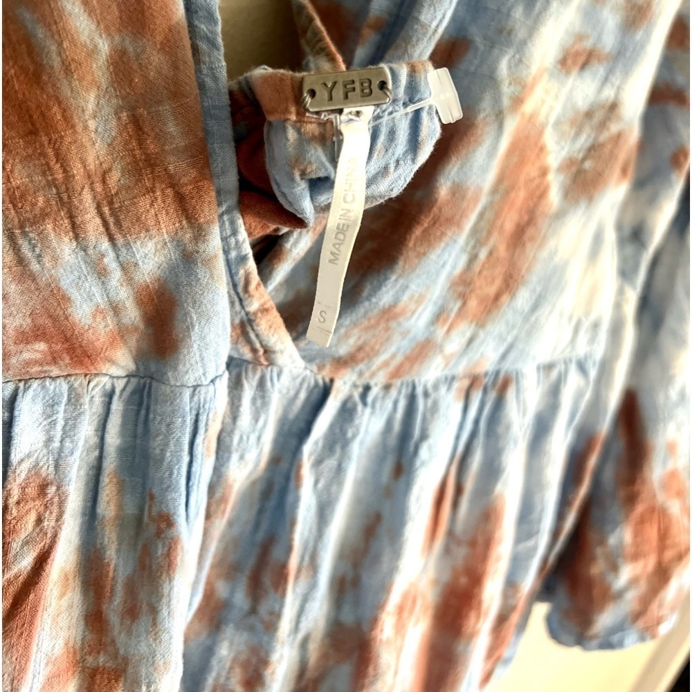 Young Fabulous & Broke Marley in Blue Fog Tie Dye V-Neck Dress Small - Picture 7 of 11